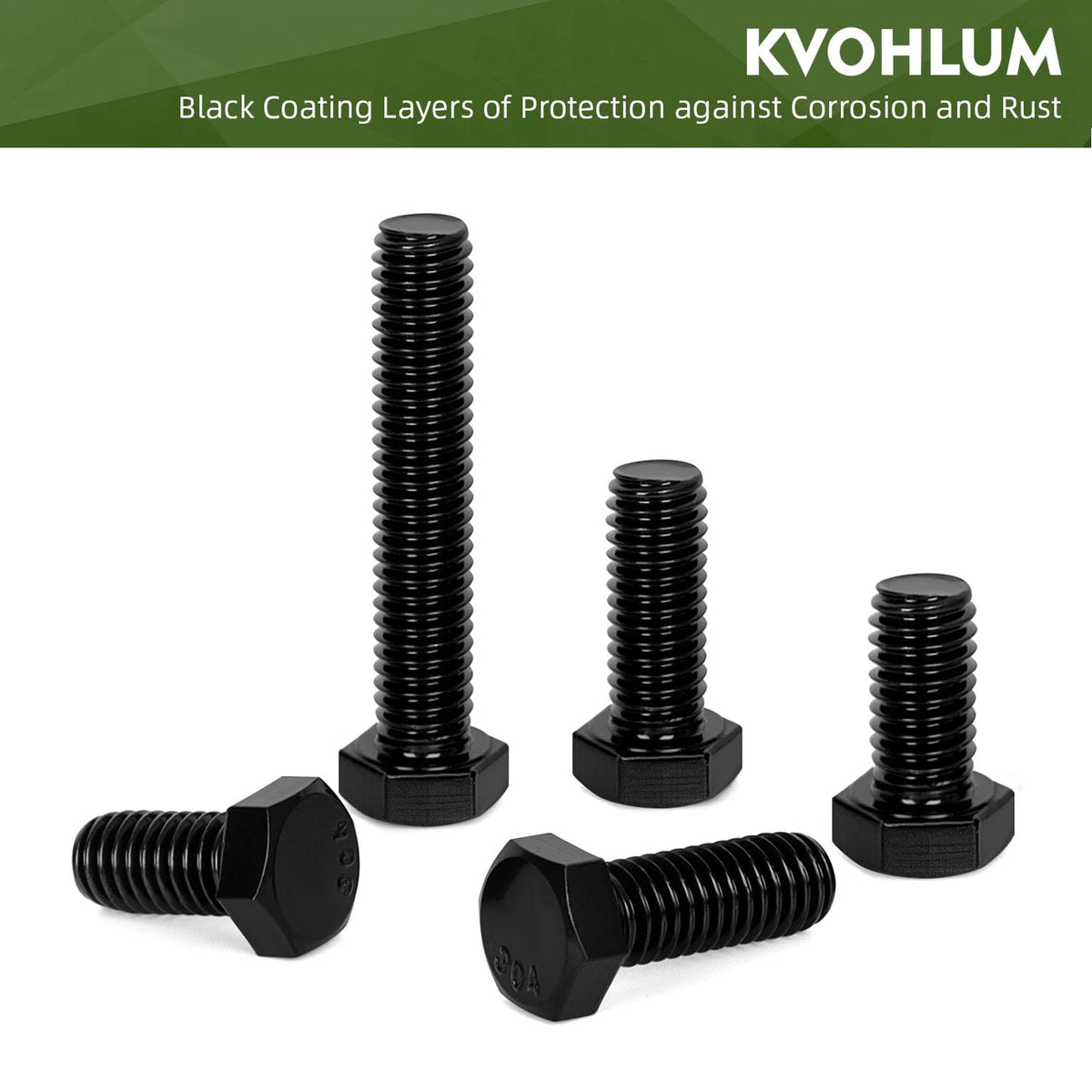 10 PCS M10 x 30mm Hex Head Screw Bolt, Stainless Hex Bolts, Full Thread, 18-8 Stainless Steel (304), Black Coating