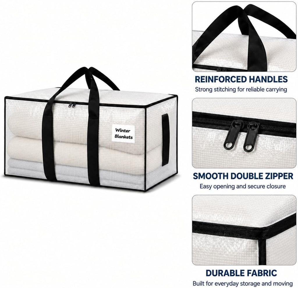 Moving Bags with Handles, 4 Pack Large Storage Bags for Moving, Heavy Duty PP Clothes Storage Bags with Zipper