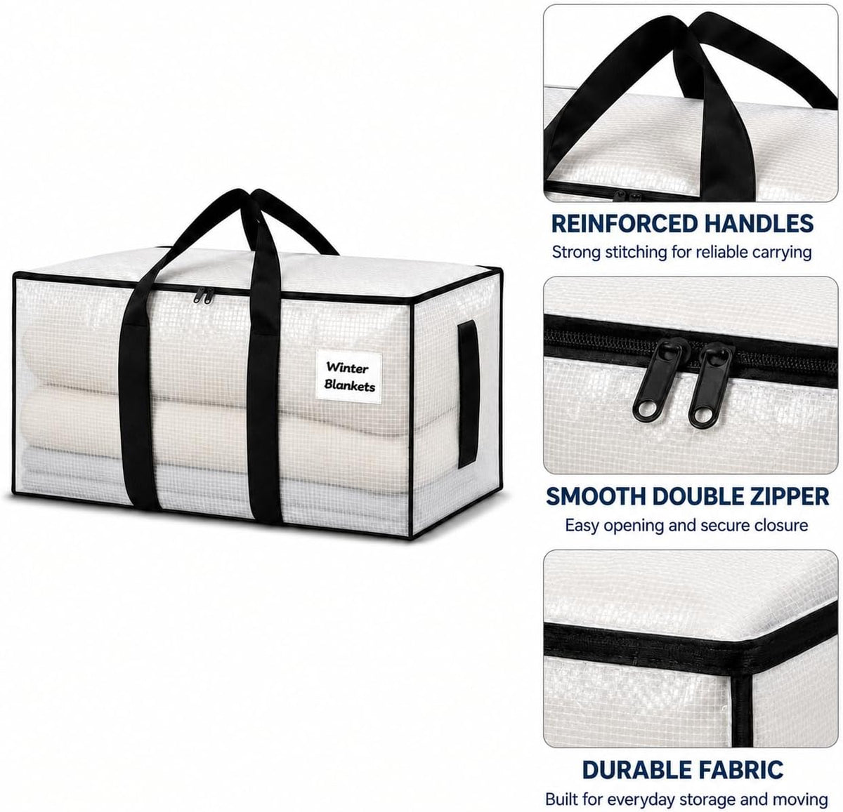 Moving Bags with Handles, 4 Pack Large Storage Bags for Moving, Heavy Duty PP Clothes Storage Bags with Zipper