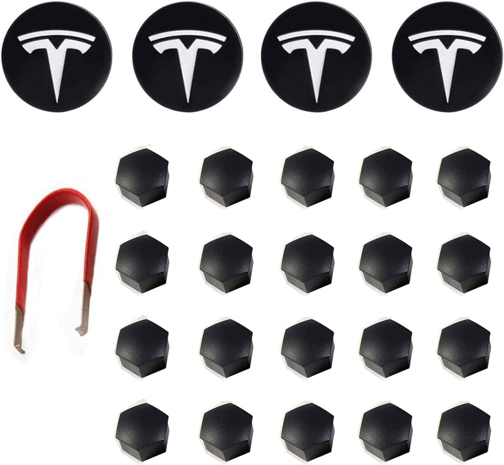 for Tesla Model 3 Y S X Wheel Cap Kit 4 Hub Center Cap + 20 Lug Nut Cover (White)