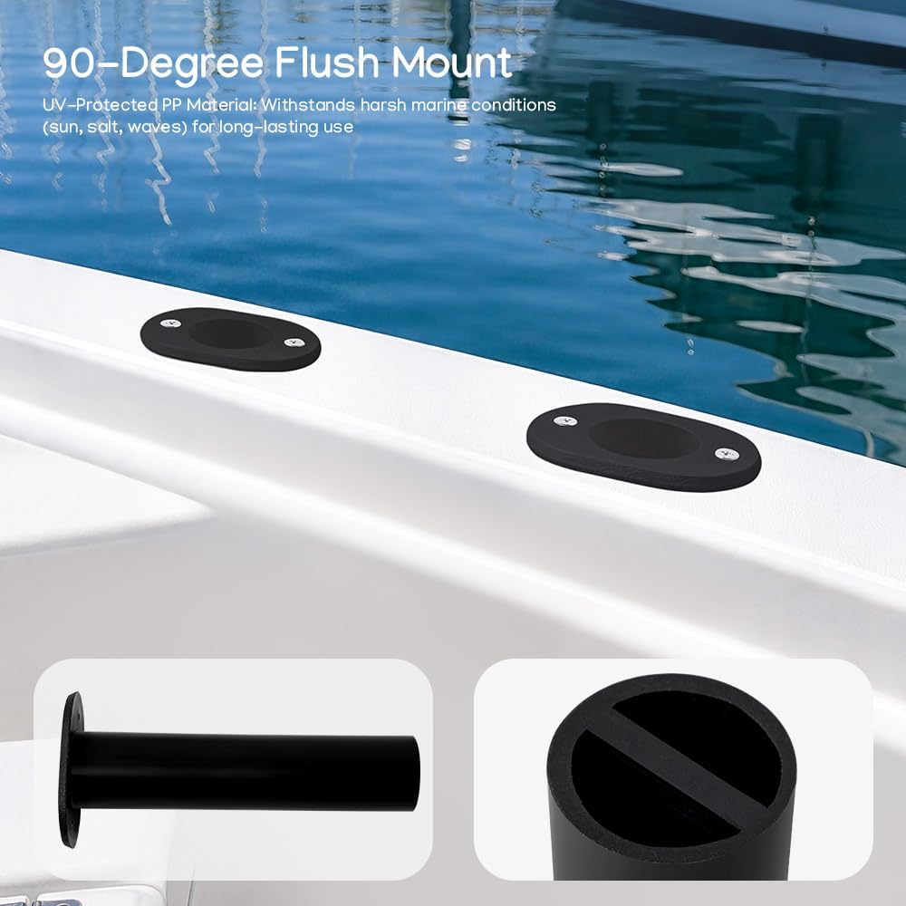Fishing Rod Holder Plastic with UV 90 Degree Flush Mount 2PCS for Yacht and Boats
