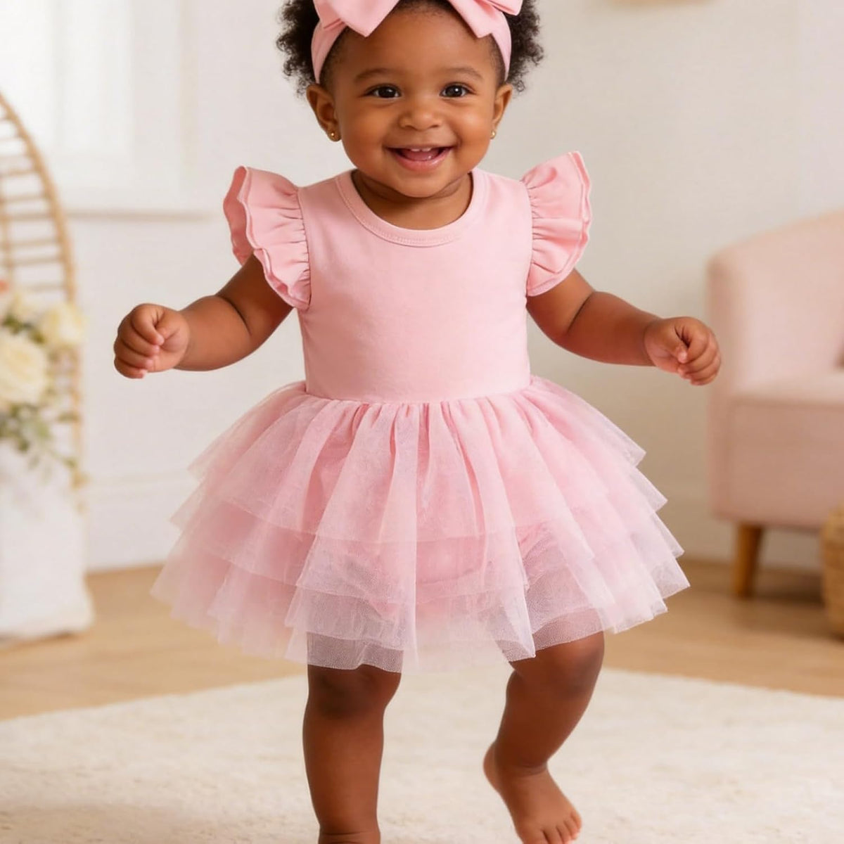 Baby Girls Tulle Romper Ruffle Sleeveless Tutu Dress 0-18M