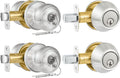 2 Pack Entry Door Lock and Single Cylinder Deadbolt Combo Set, Keyed Alike Satin Nickel Exterior Door Knobs with