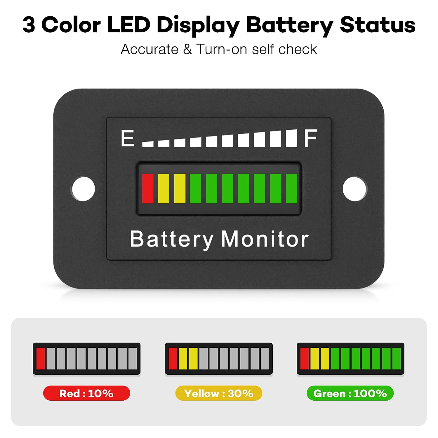 12V 24V 36V 48V 60V 72V LED Battery Monitor Meter Battery Fuel Gauge Indicator ELMCONFIG BM210 Lead-Acid&Lithium ion