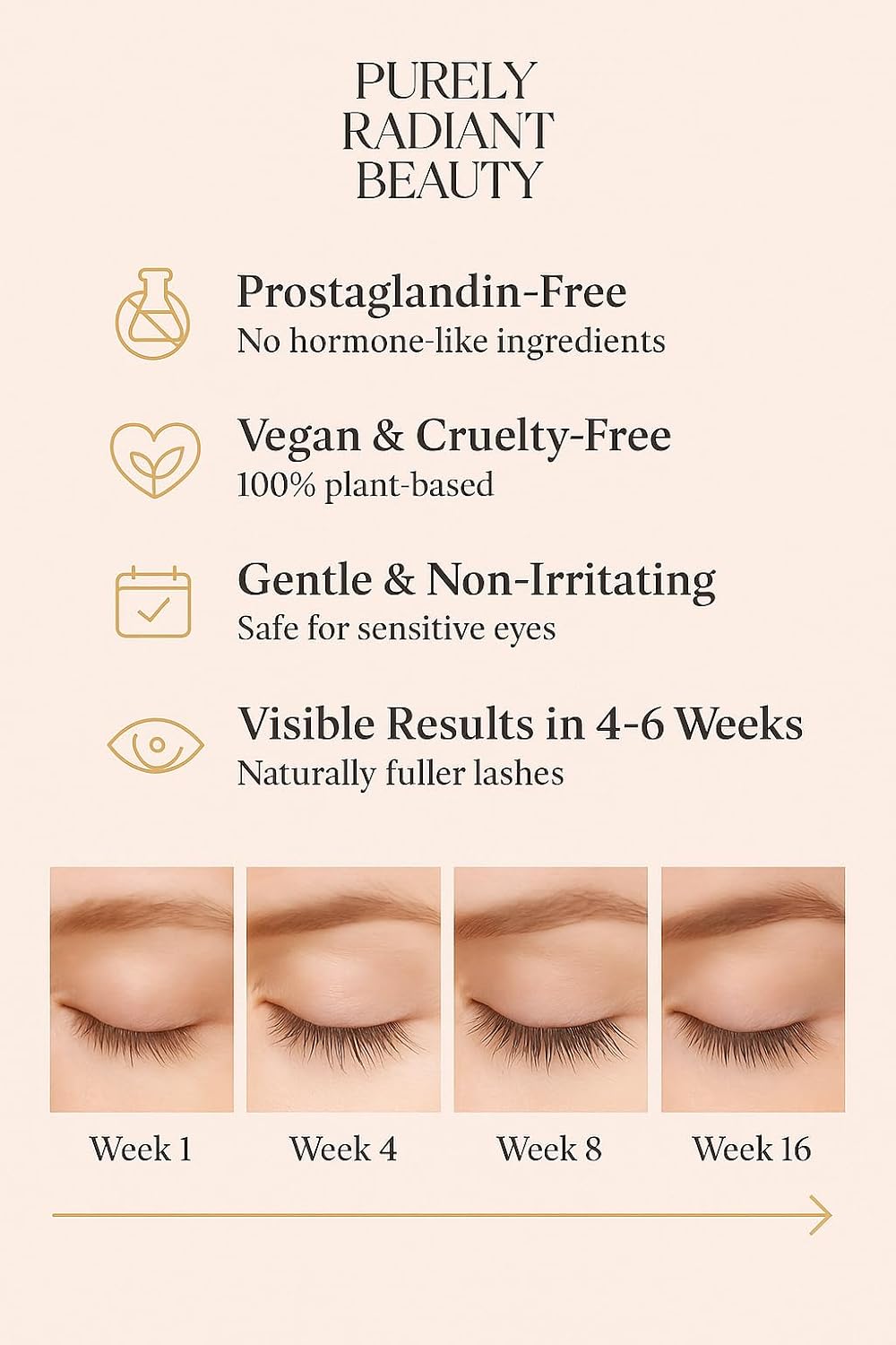 Beauty Eyelash Growth Serum – Prostaglandin-Free Lash & Brow Enhancer for Longer, Thicker Lashes – Vegan