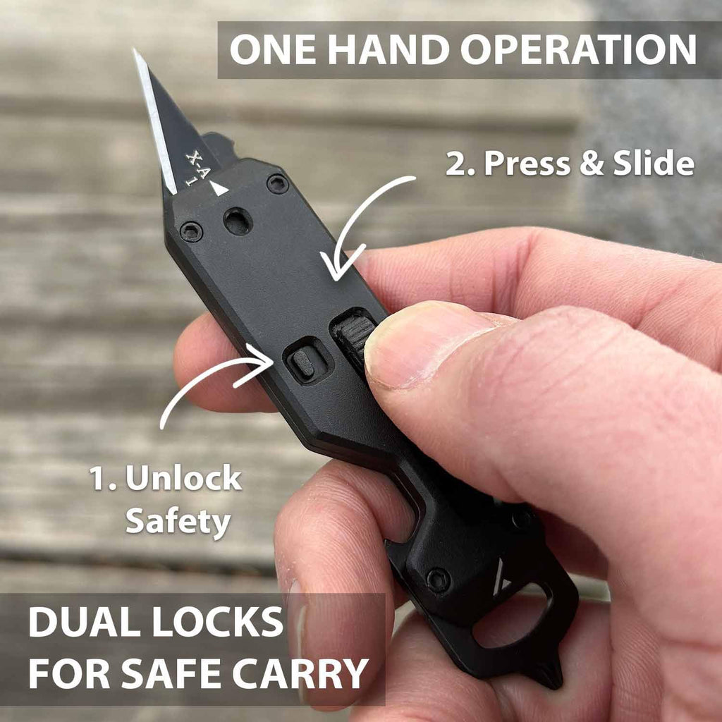 Edge XT - Mini Utility Knife Keychain Multitool w/ 10 Tools - Retractable Razor Blade Mini Box Cutter OTF Knife