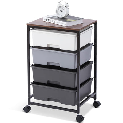 Rolling Cart with Drawers, 4-Drawer Utility Cart, Light Grey