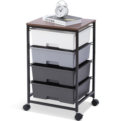 Rolling Cart with Drawers, 4-Drawer Utility Cart, Light Grey