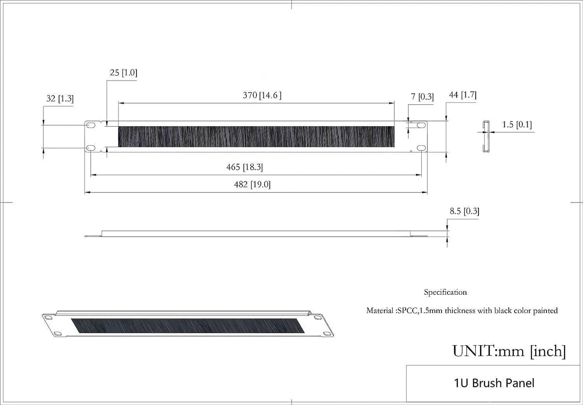 5 Pack 1U Brush Cable Manager Panel Horizontal Rack Mount