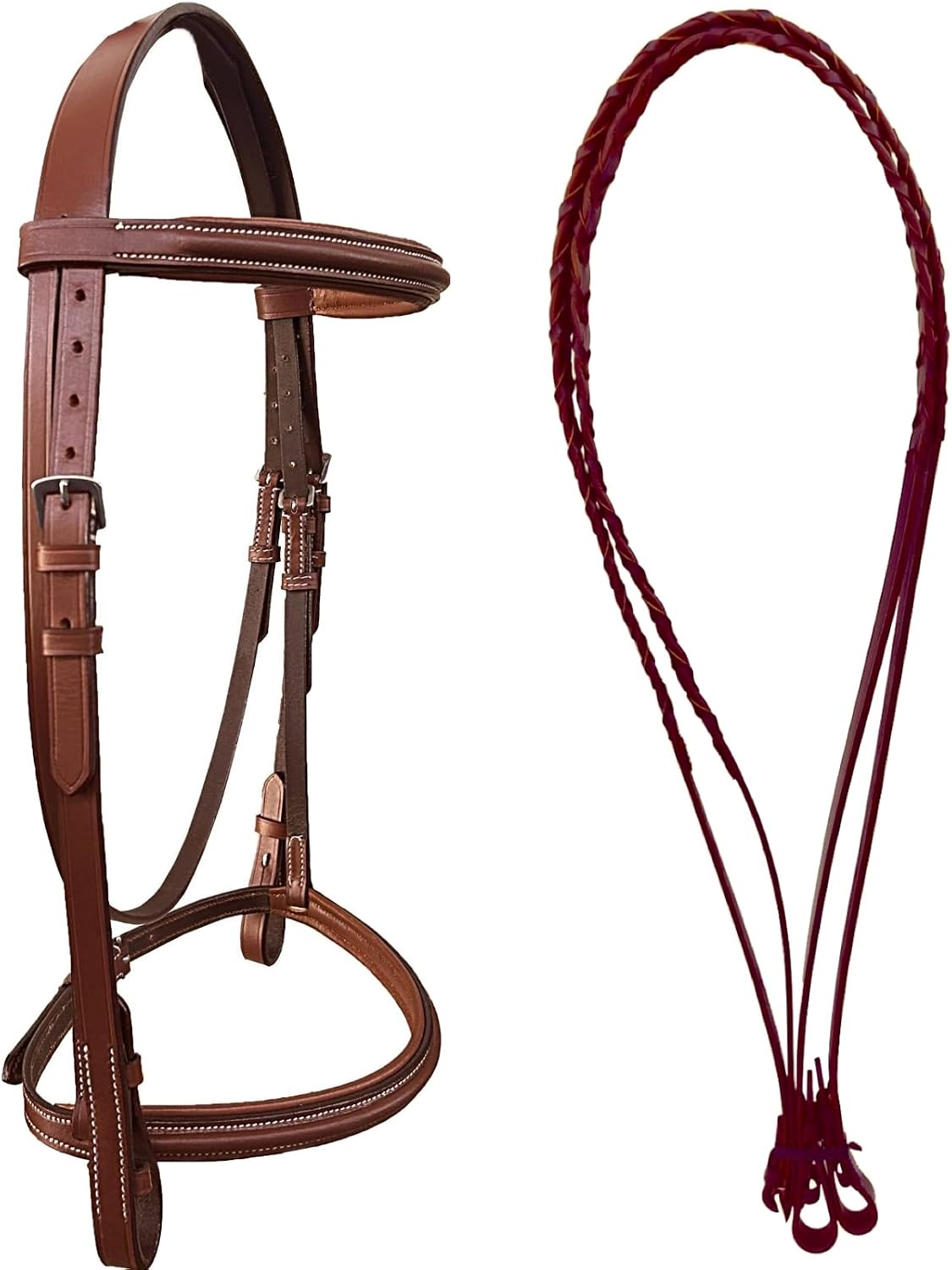 Padded Raised English Bridle, Premium Leather, Matching Laced Reins
