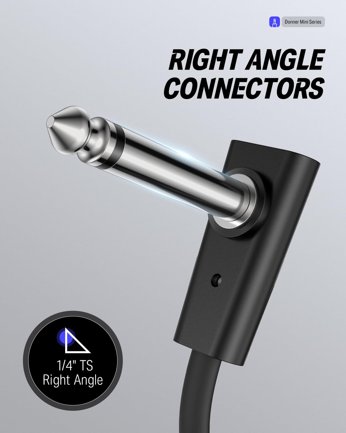 Flat Patch Cables for Guitar Effect Pedal 6 Inch Save Space Clear Sound 1/4" TS Right Angle 3 Packs | Right angle