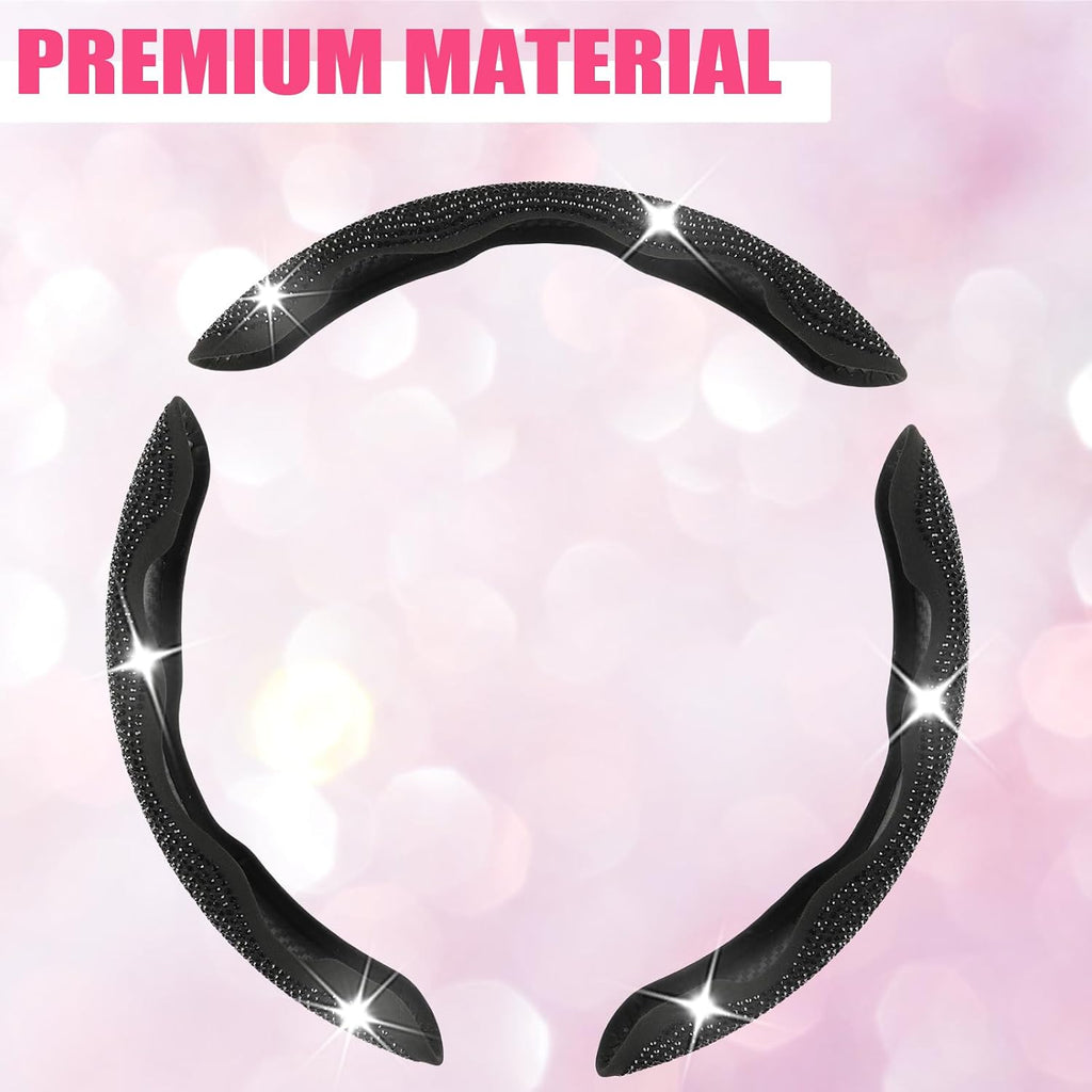 Diamond Bling Car Steering Wheel Cover with Crystal Rhinestones,3PCS Segmented Steering Wheel Protector,Universal for