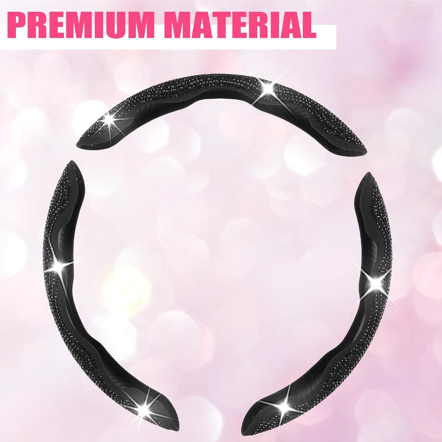 Diamond Bling Car Steering Wheel Cover with Crystal Rhinestones,3PCS Segmented Steering Wheel Protector,Universal for
