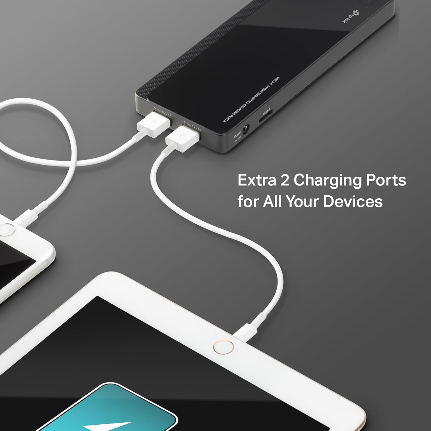 Powered USB Hub 3.0 with 7 USB 3.0 Data Ports and 2 Smart Charging USB Ports. Compatible with Windows, Mac, Chrome &
