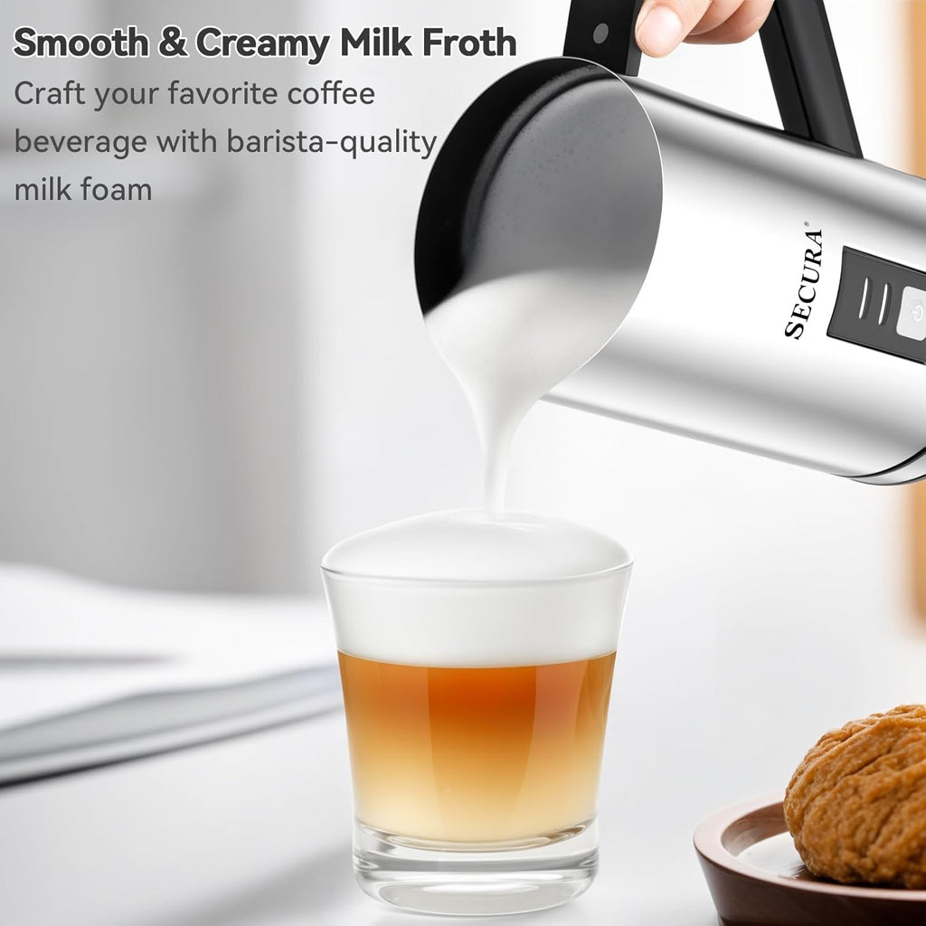 Milk Frother, Electric Milk Steamer Stainless Steel, 8.4oz/250ml Automatic Hot and Cold Foam Maker and Milk Warmer