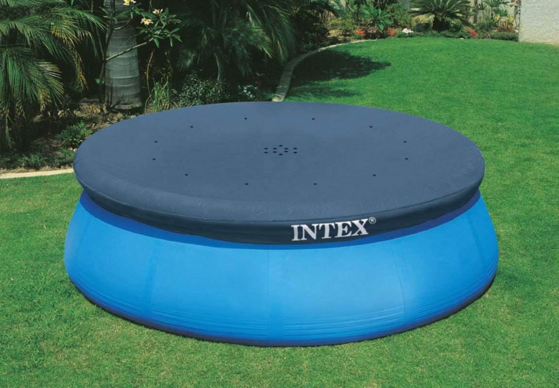 28021E Pool Cover: For 10ft Round Easy Set Pools – Includes Rope Tie – Drain Holes – 12in Overhang – Snug Fit