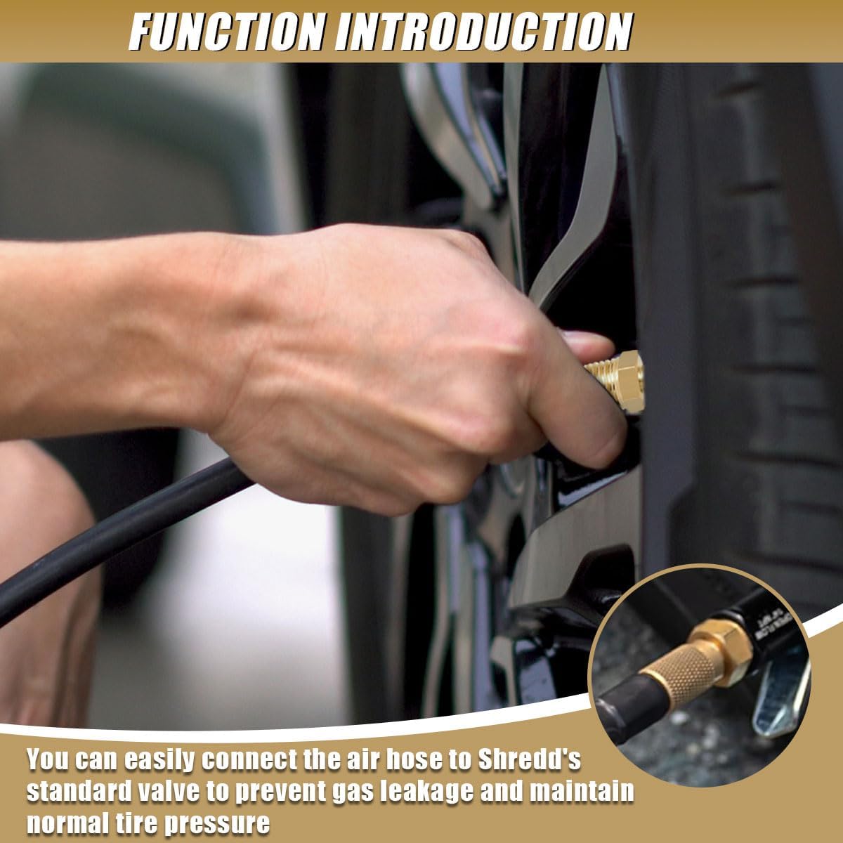 Brass Air Inflator Adapter, Tire Inflator Connector with Valve Stem