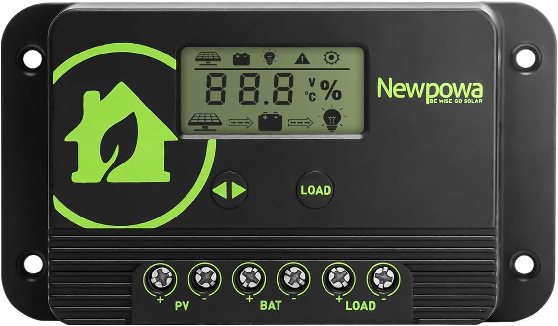 10A Solar Charge Controller - 12V/24V PWM Compact Design LCD Display Off Grid Solar Panel Adjustablefor AGM, Gel