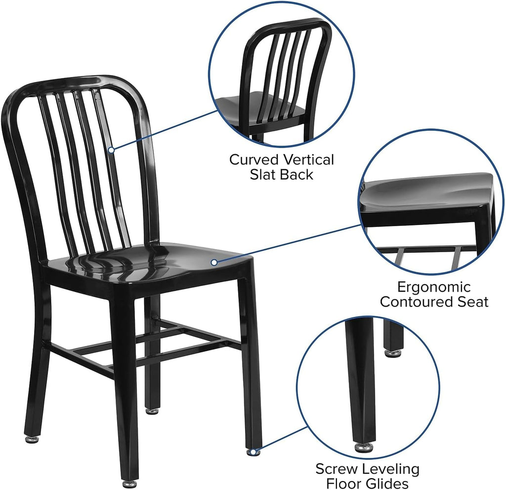 Commercial Grade Black Metal Indoor-Outdoor Chair