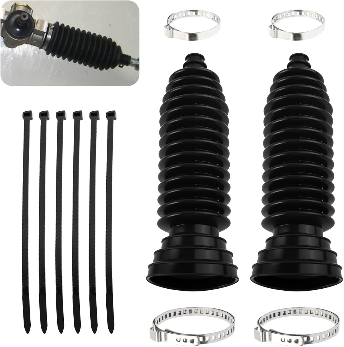 Tie Rod Boot Kit with Pinion Bellow Cable Ties and Clamps,Waterproof & Dustproof Rack and Pinion Boot for Steering System Protection,Silicone Inner Tie Rod Boot Car Accessories (Black)
