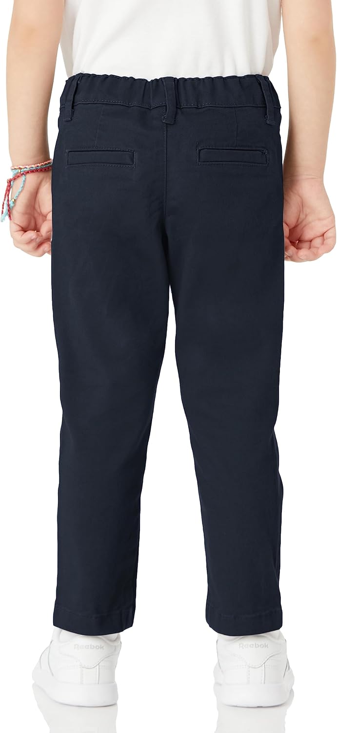 Girls and Toddlers' School Uniform Straight Leg Adjustable Waist Flat-Front Chino Pants, Pack of 3