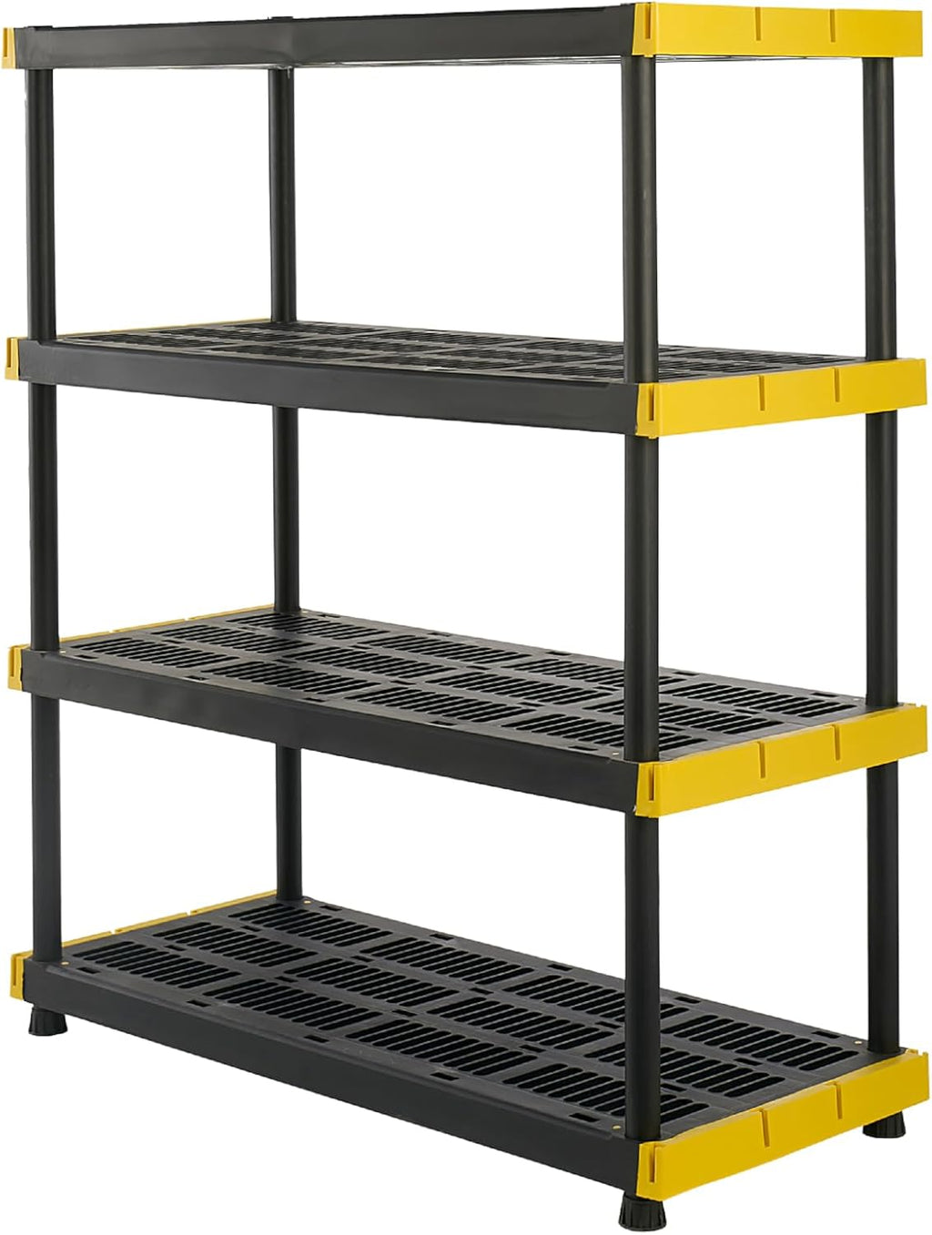 Black & Yellow, 4-Tier Heavy Duty Plastic Storage Shelving Unit, 200lbs/shelf (55H x 48W x 20D), for Indoor/Outdoor