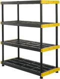 Black & Yellow, 4-Tier Heavy Duty Plastic Storage Shelving Unit, 200lbs/shelf (55H x 48W x 20D), for Indoor/Outdoor
