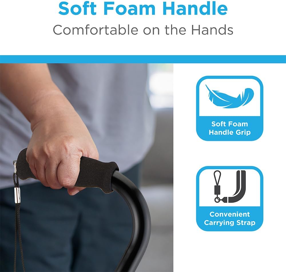 Offset Walking Cane for Seniors, Men & Women – Lightweight Adjustable Walking Cane with Soft Foam Grip, Wrist Strap