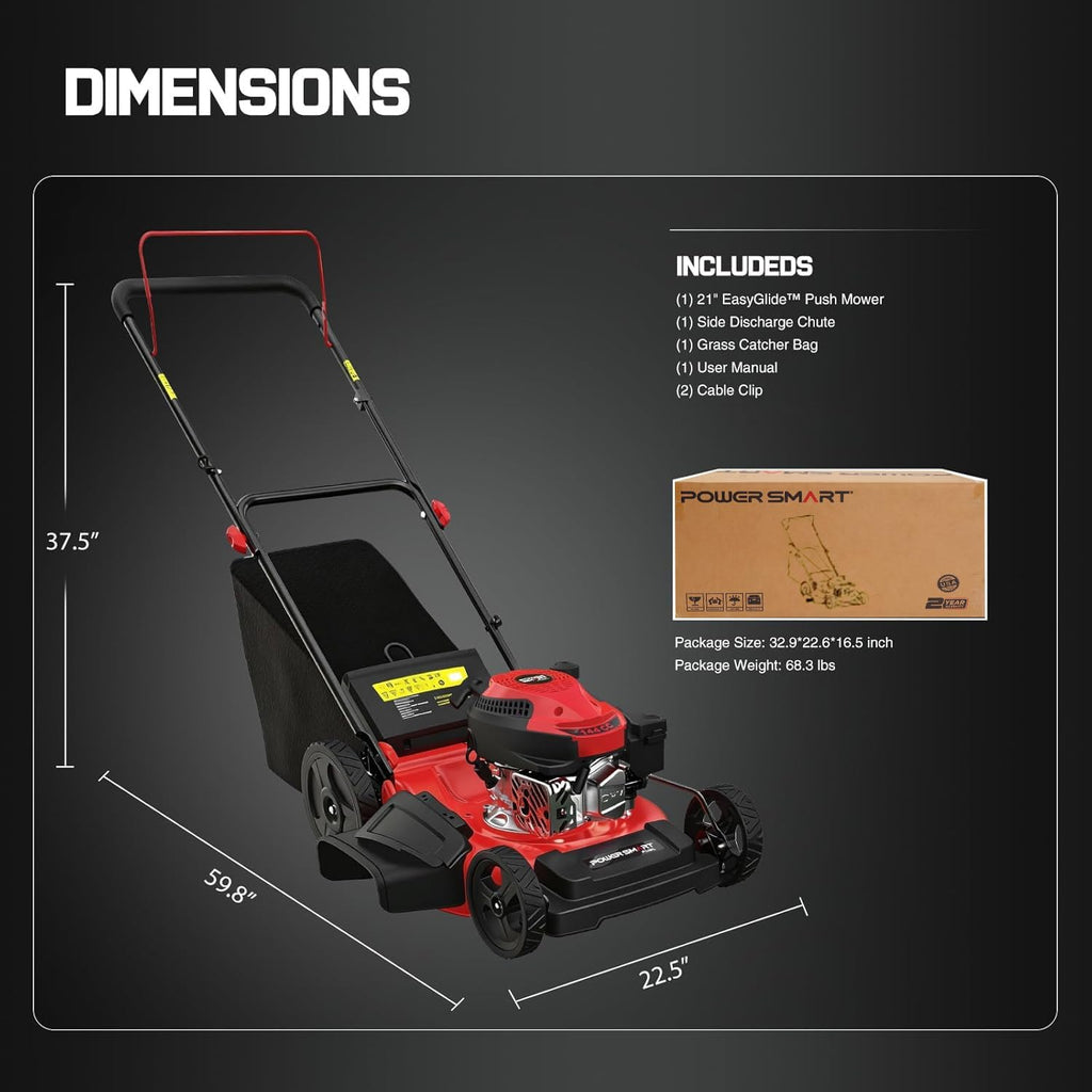 EasyGlide 21-Inch Gas Lawn Mower, 144cc 4-Stroke OHV Engine, Push Walk-Behind, 3-in-1 Mulch/Bag/Side Discharge, Steel