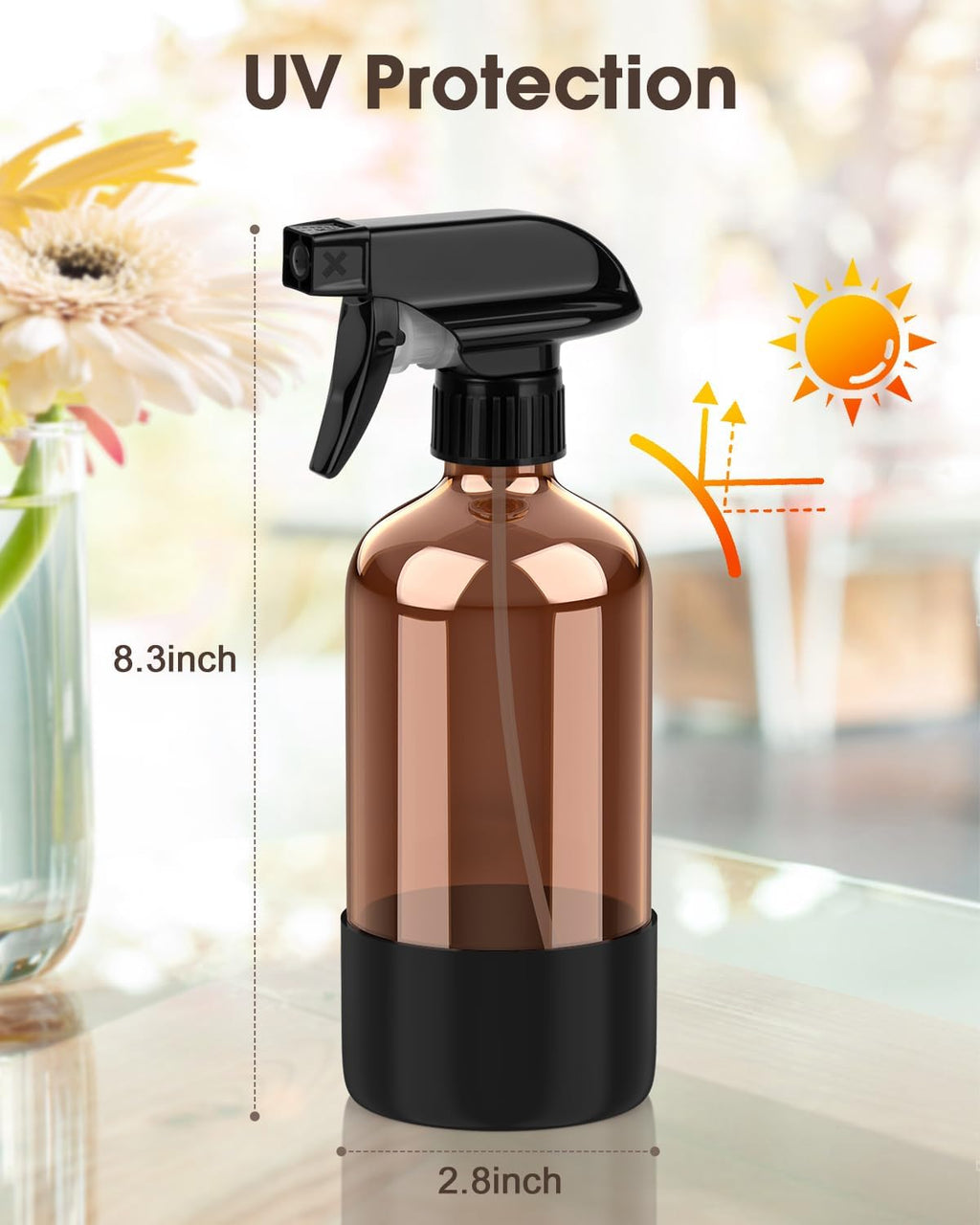 Glass Spray Bottle with Silicone Sleeve Protection, Amber Glass Spray Bottle Set for Window Cleaner Aromatherapy