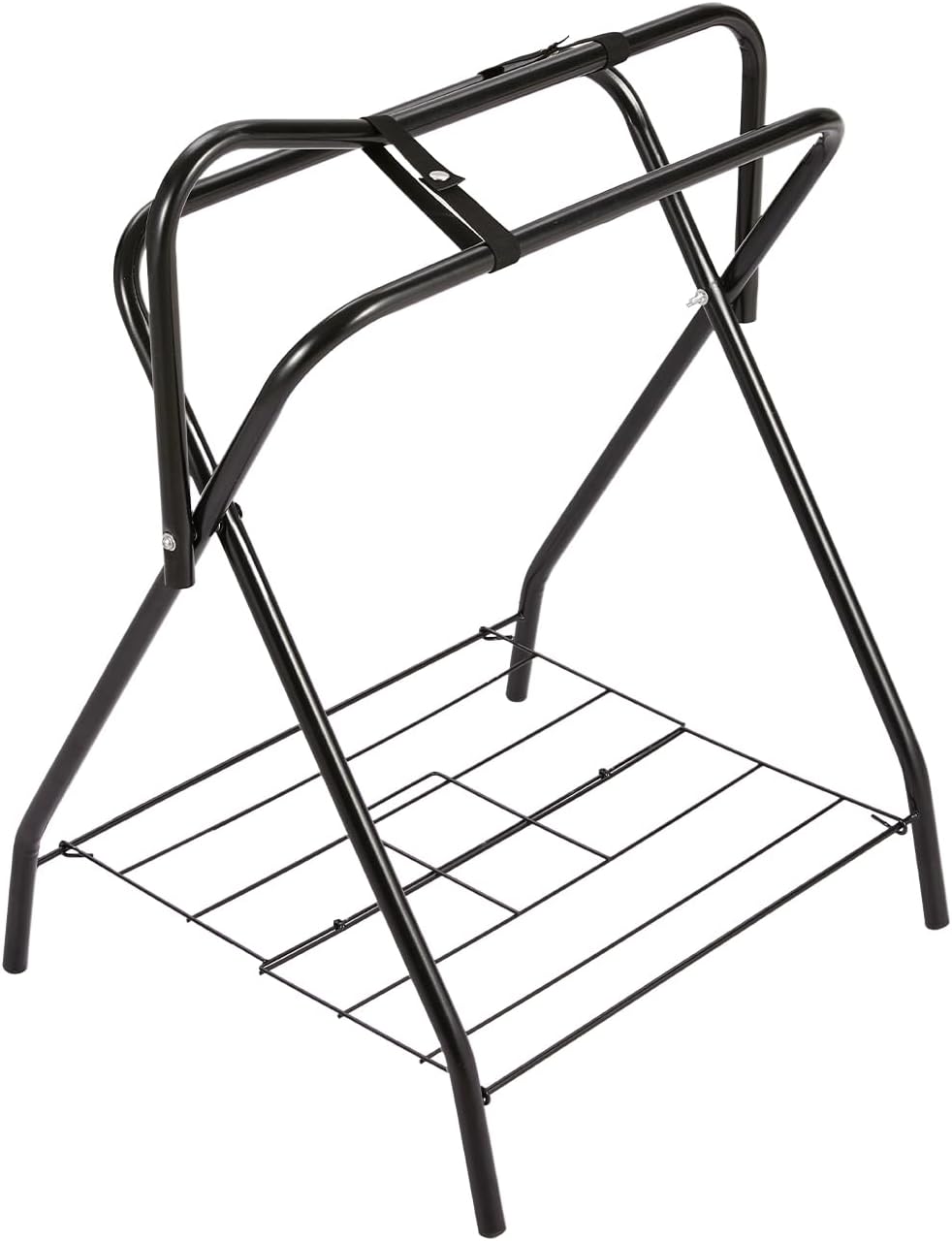 Foldable Saddle Rack with Storage Shelf for Horse Stable Equipment, Portable Folding Horse Saddle Stand for English &