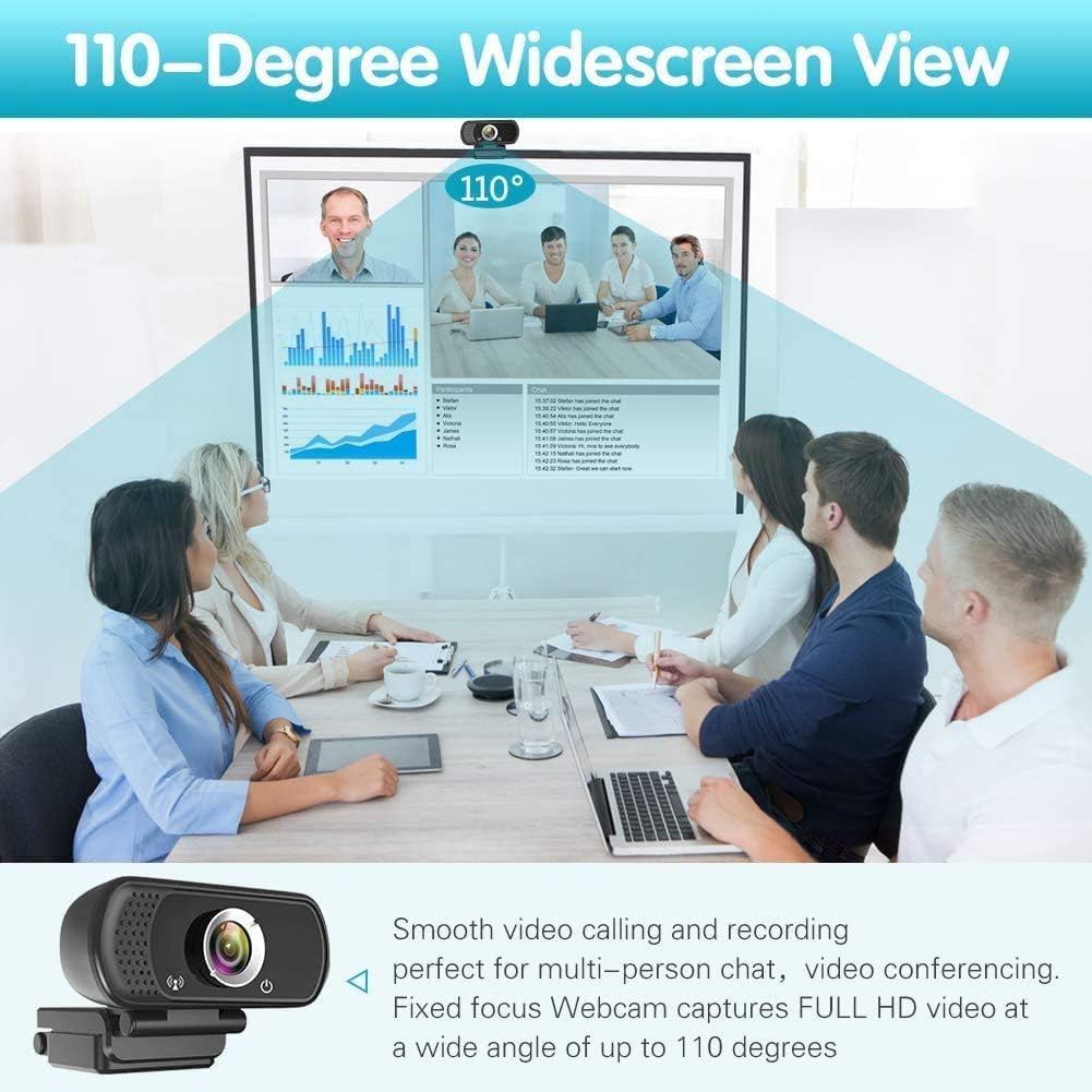 1080P Webcam with Microphone, USB Web HD Camera for PC, Laptop&Mac | 110° Wide Angle Computer Webcam with Privacy