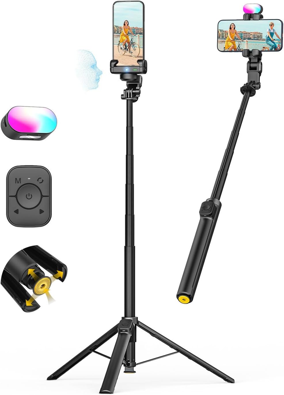 M3Pro 4-in-1 Smartphone Gimbal Stabilizer for iPhone, AI Tracking | Auto-Open Tripod, No App AI Face Tracking, RGB