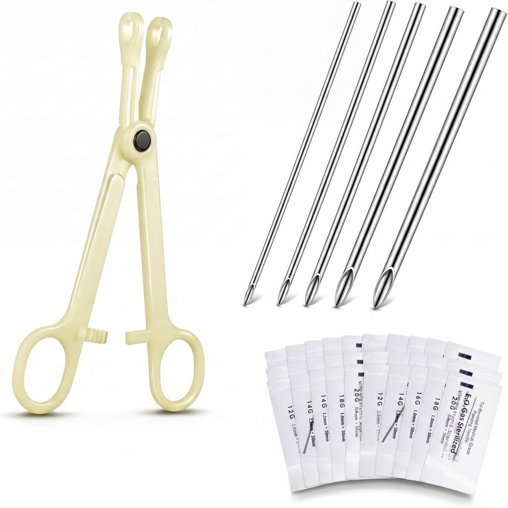 100 Pcs Ear Nose Body Piercing Needles Mix Size 12G 14G 16G 18G 20G Stainless Steel Piercing Jewelry Kit and 1 Pcs
