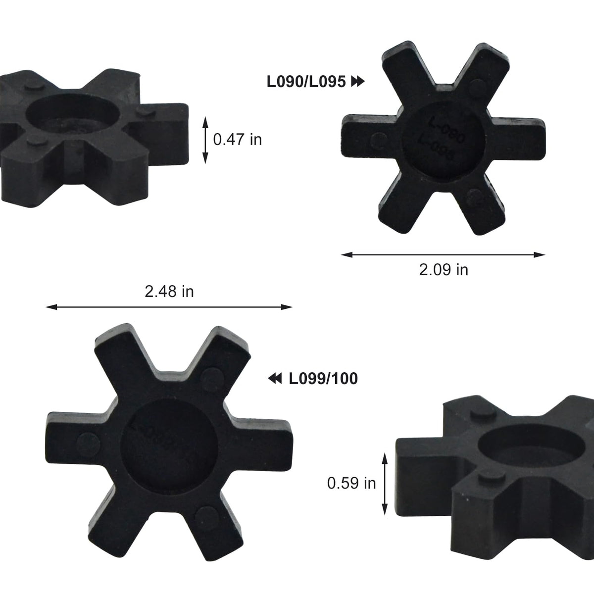 4-Pack L100 NBR Rubber Spider Insert - Solid Center Inserts for L-Jaw Coupler Set, Black (4, L100)