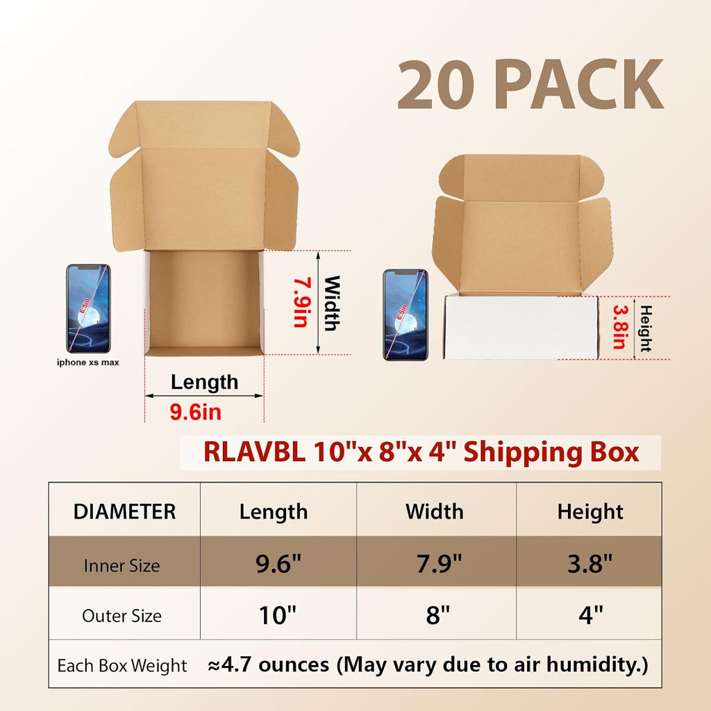 10x8x4 Inches Shipping Boxes Set of 20, White Small Corrugated Cardboard Box, Mailer Boxes for Packing Small Business