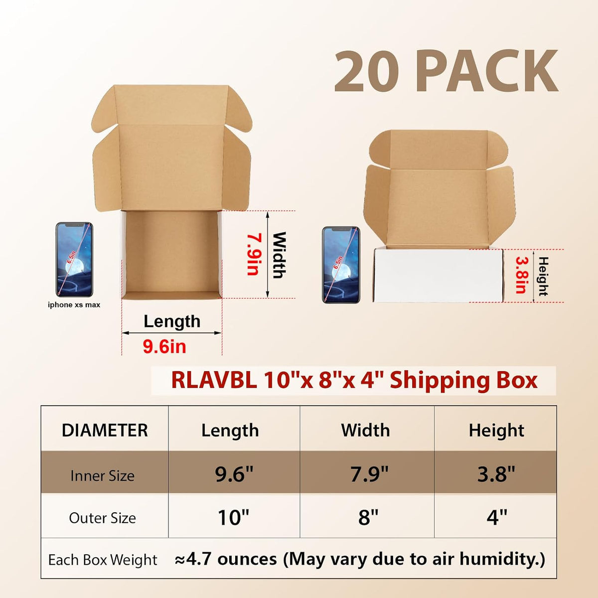 10x8x4 Inches Shipping Boxes Set of 20, White Small Corrugated Cardboard Box, Mailer Boxes for Packing Small Business