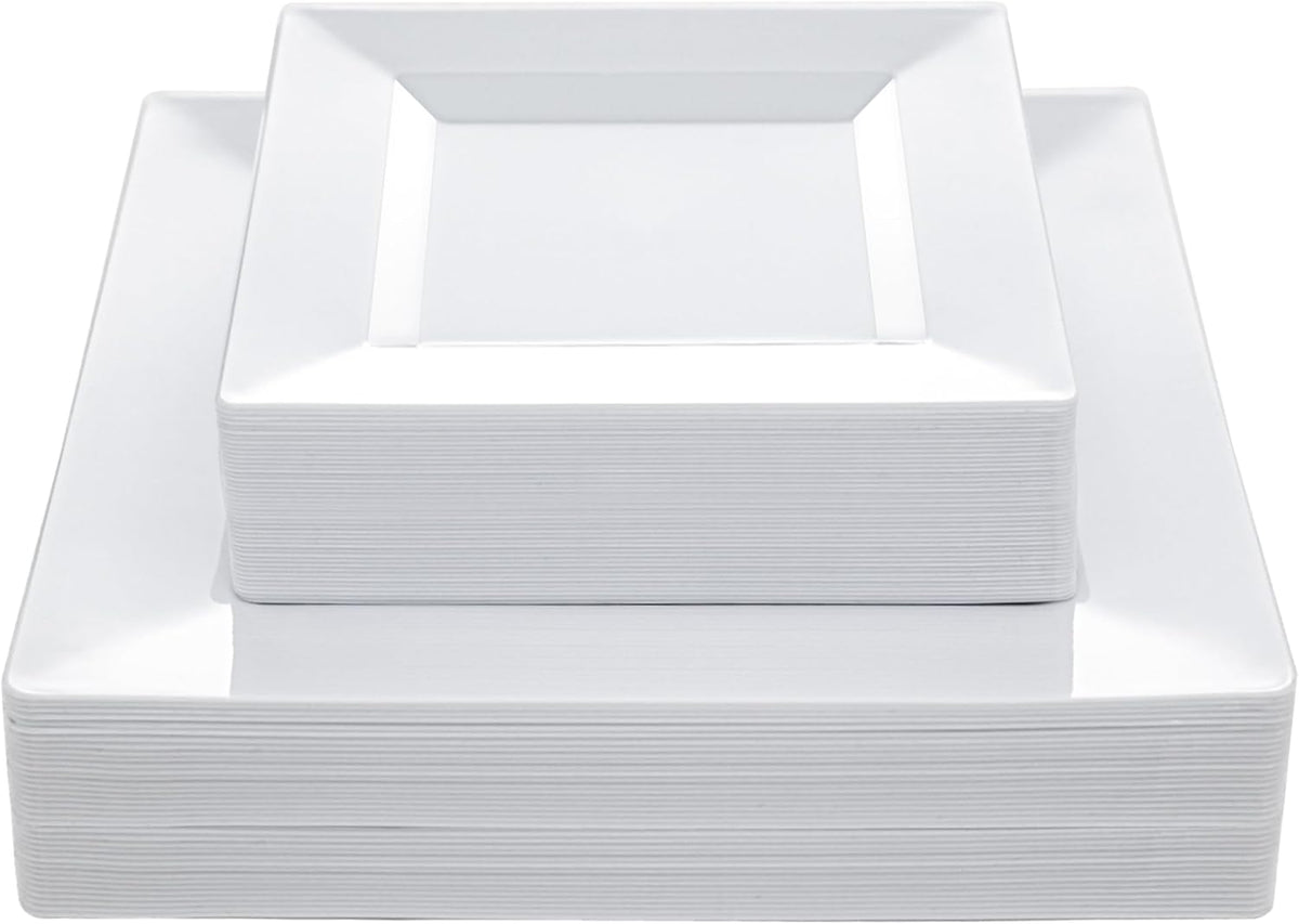 60PCS White Square Plastic Plates, Disposable Plates for Party