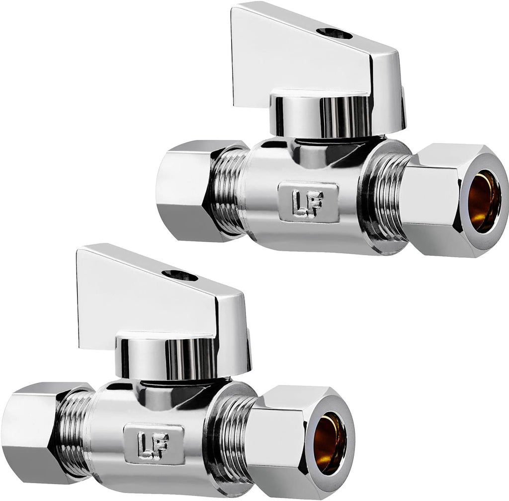 2 Pack Premium Brass 1/4" Compression x 1/4" Compression Angle Valve Quarter Turn Water Straight Angle Valve