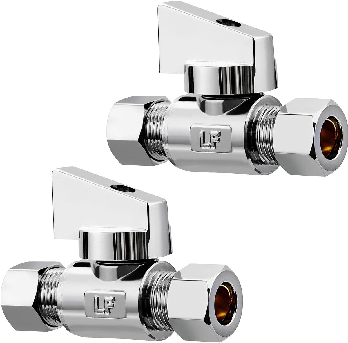 2 Pack Premium Brass 1/4" Compression x 1/4" Compression Angle Valve Quarter Turn Water Straight Angle Valve