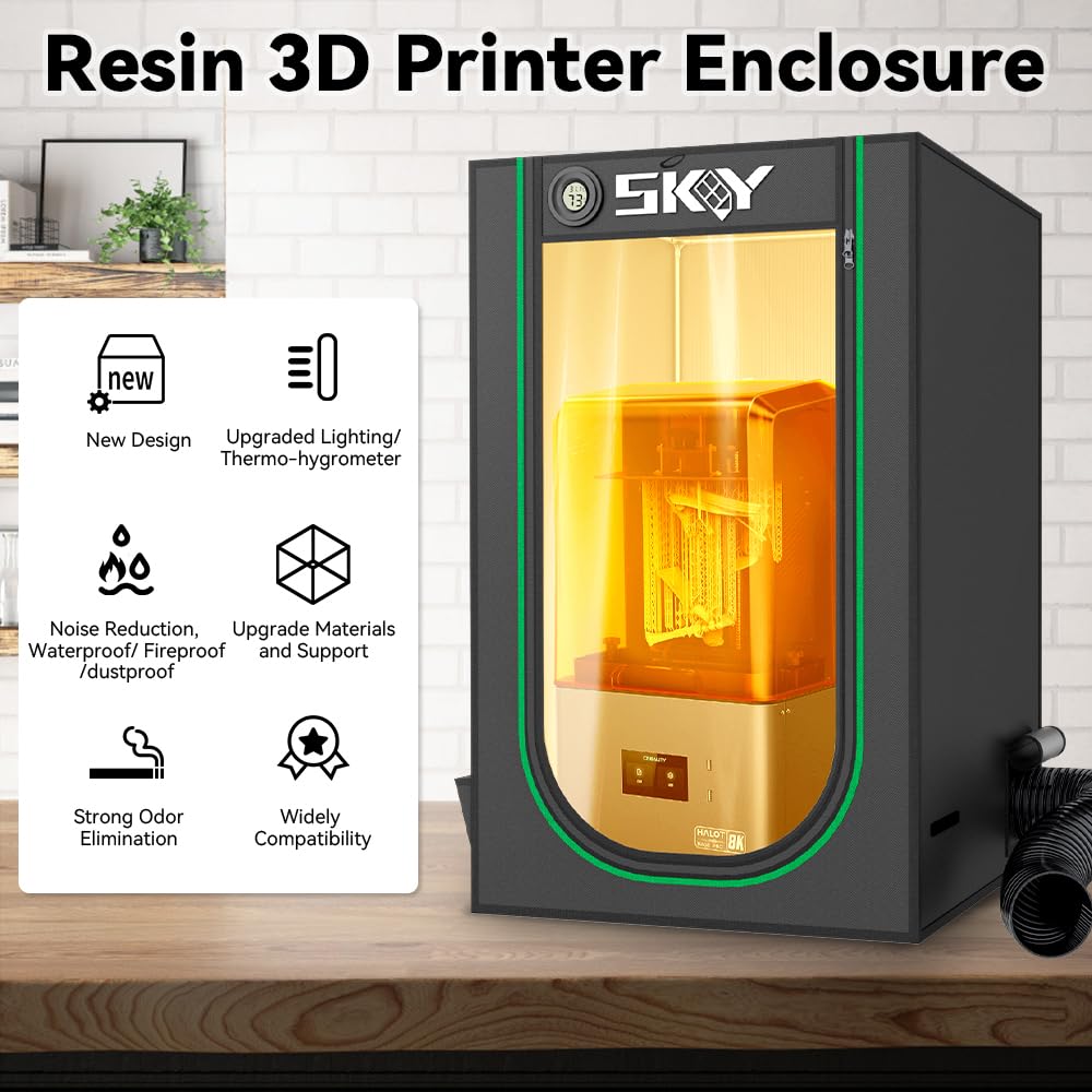 Resin 3D Printer Enclosure Cover Tent with Ventilation, LED Light, Thermo-Hygrometer, Odor Elimination 24 x 18 x 18
