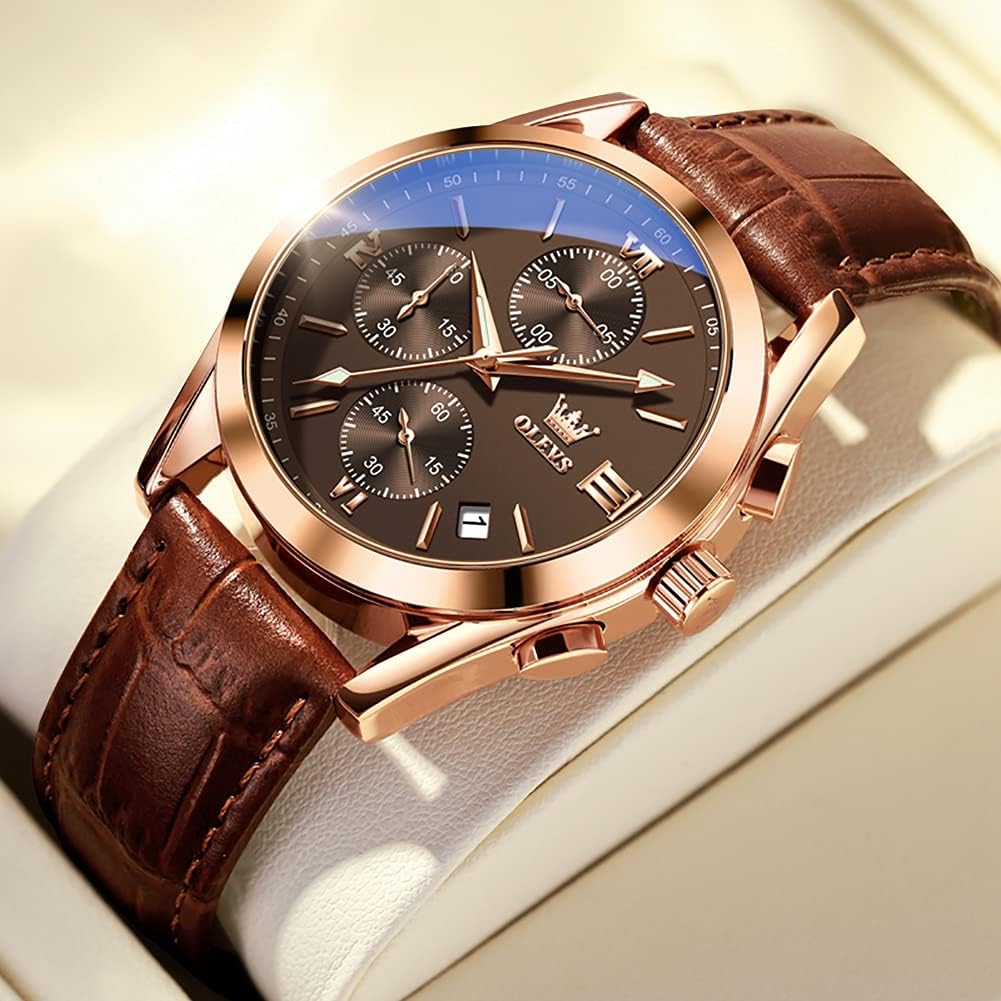Men's Casual Leather Watch, Big Face Chronograph Watch for Men, Fashion Easy to Read Dress Watch, Men's Waterproof