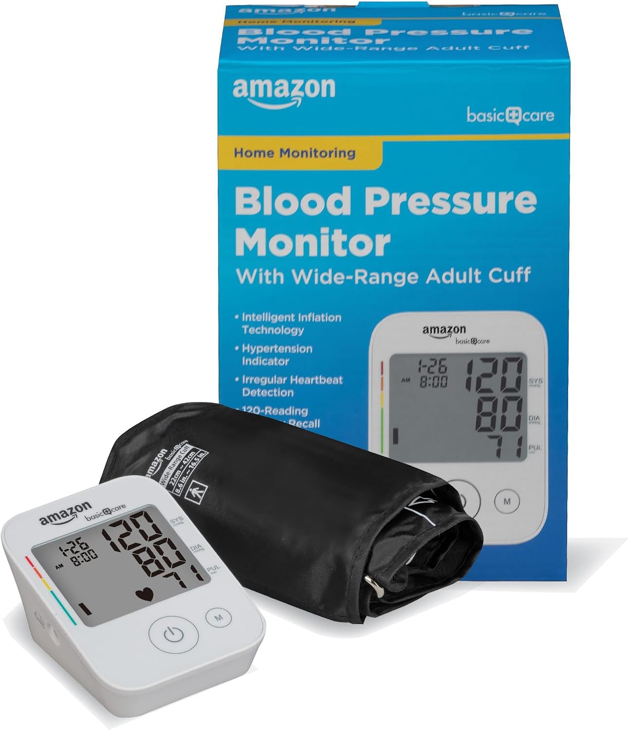 Blood Pressure Monitor, Wide Range Arm Cuff, Intelligent Inflation Technology, Home Monitoring, Hypertension