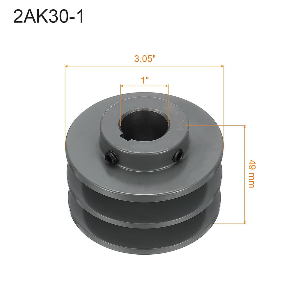 uxcell 2AK30-1 V-Belt Sheave 1" Bore, 3.05" OD, Double Groove Web Sheave