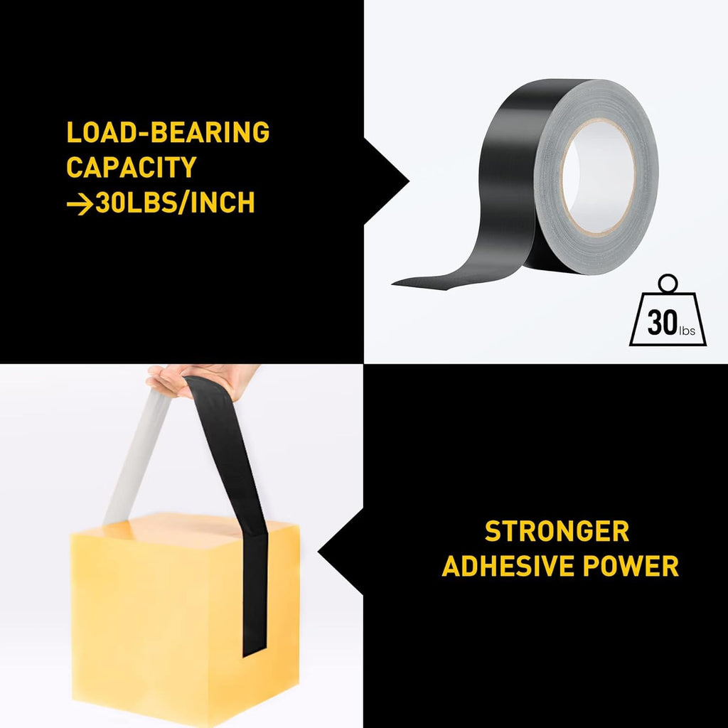 10 Rolls Heavy Duty Black Duct Tapes, 2 Inches x 25 Yards, 17 mil