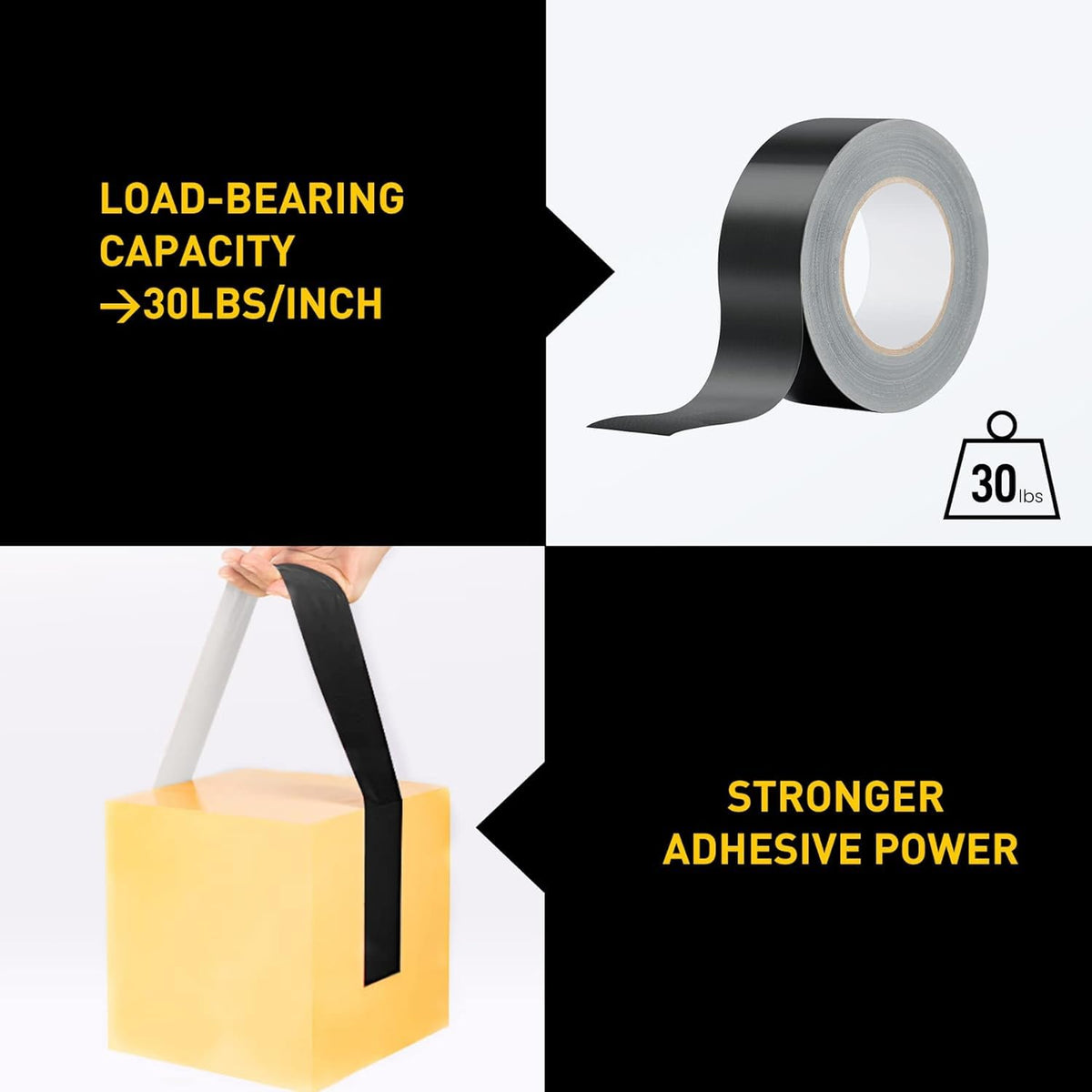 10 Rolls Heavy Duty Black Duct Tapes, 2 Inches x 25 Yards, 17 mil