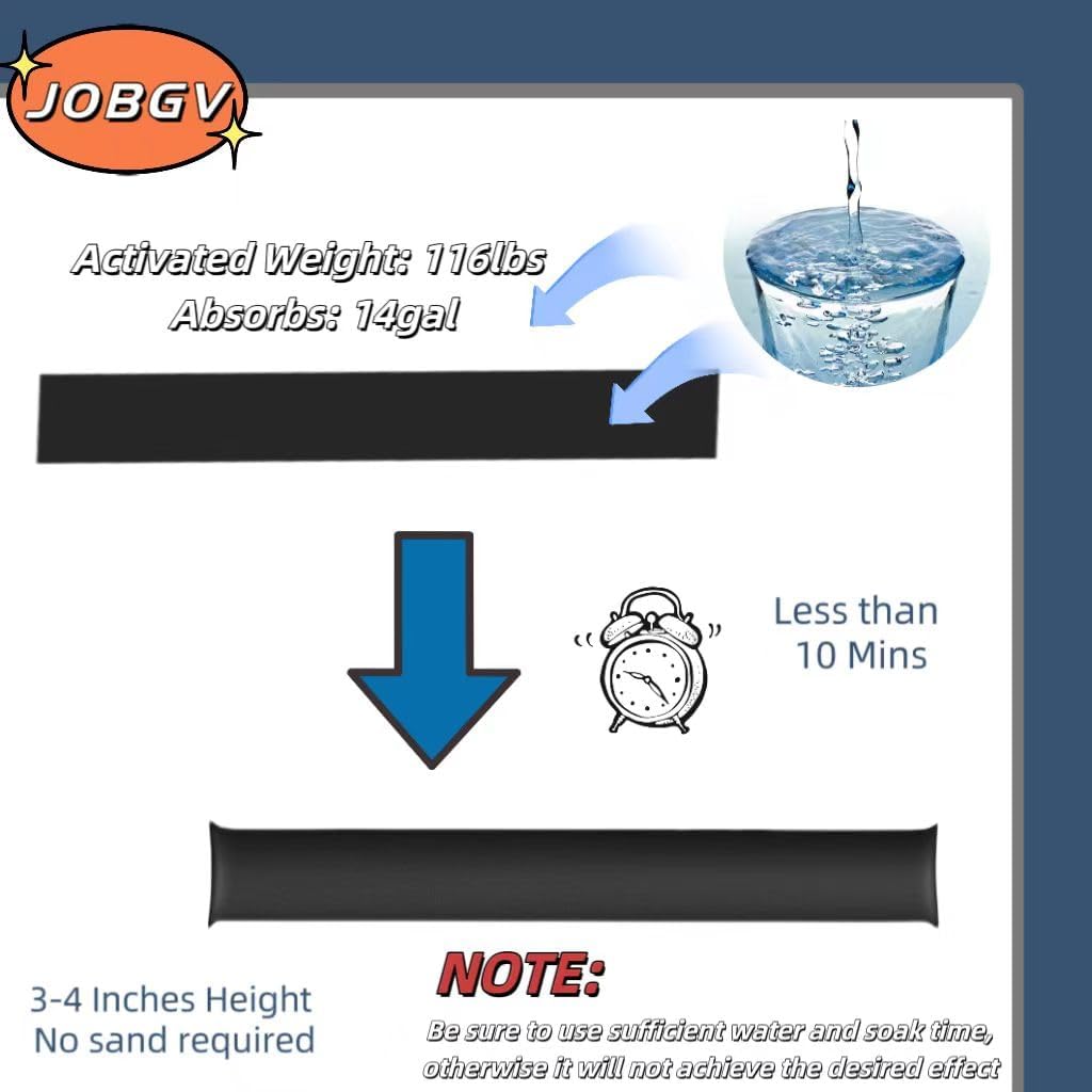 Water Barrier 5 ft x 6.5 inch Water Activated Flood Barriers, Sandless Sandbag for Flooding Reusable Water Absorber
