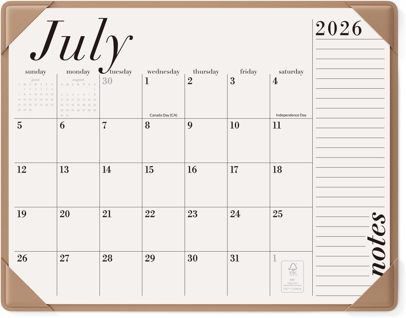 Desk Calendar 2026-2027 with Desktop Mat, Large Desk Pad Calendar From July 2026 to December 2027 22x17 inch, Desk