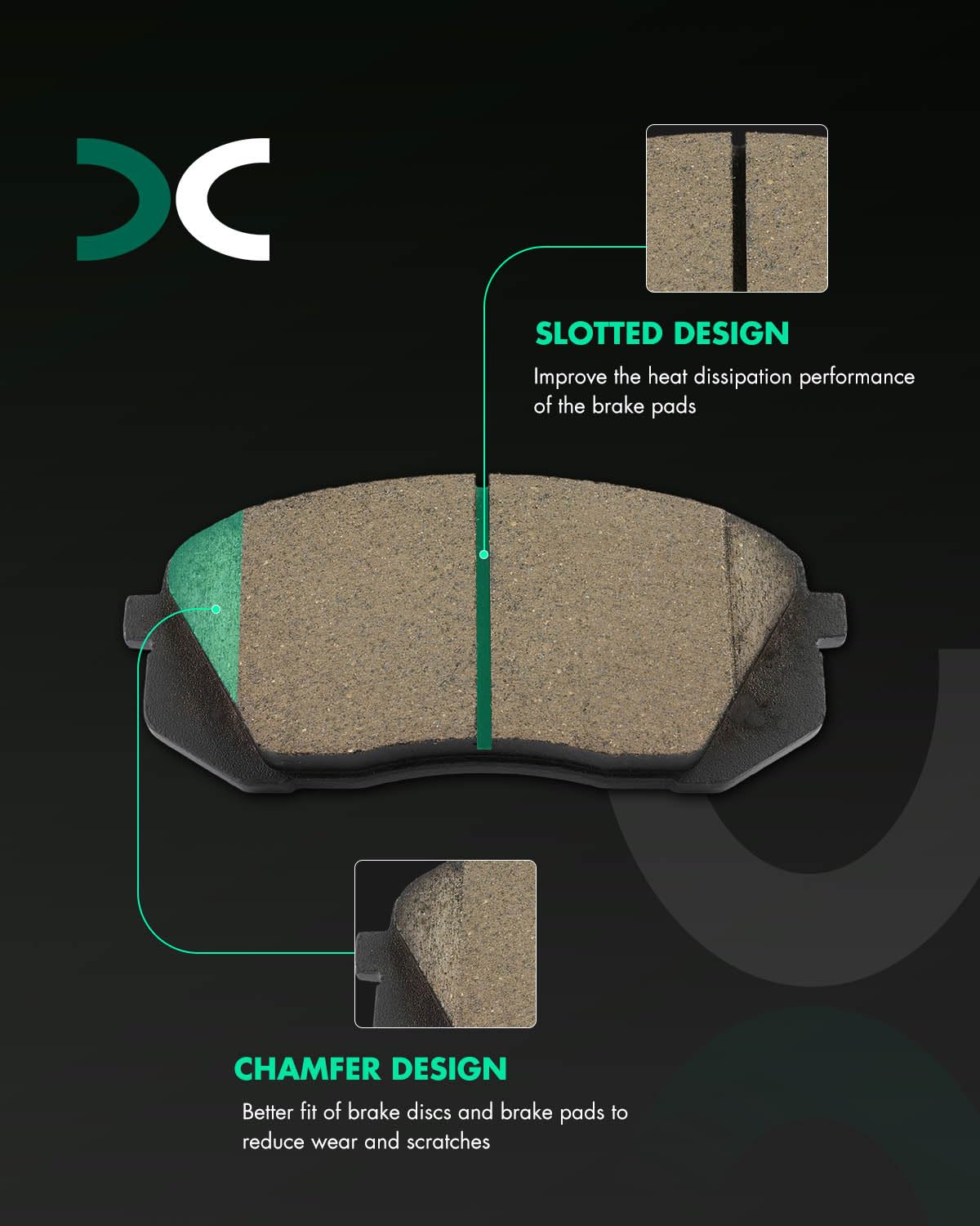 SCITOO D1295-8412 Disc Brake Pads Sets Front Ceramic Brake Pads w/Hardware