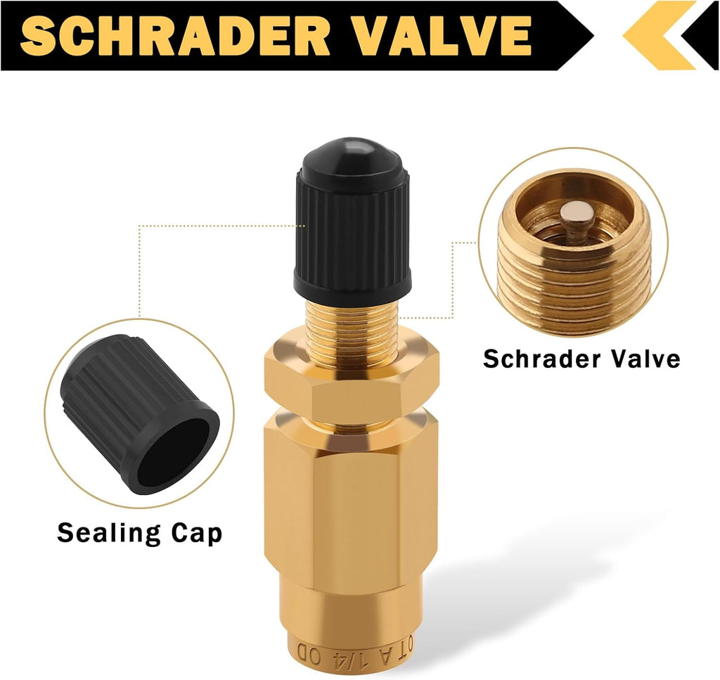 CheeMuii 2PCS 1/4" Brass DOT Inflation Schrader Valve DOT Push Lock Fitting